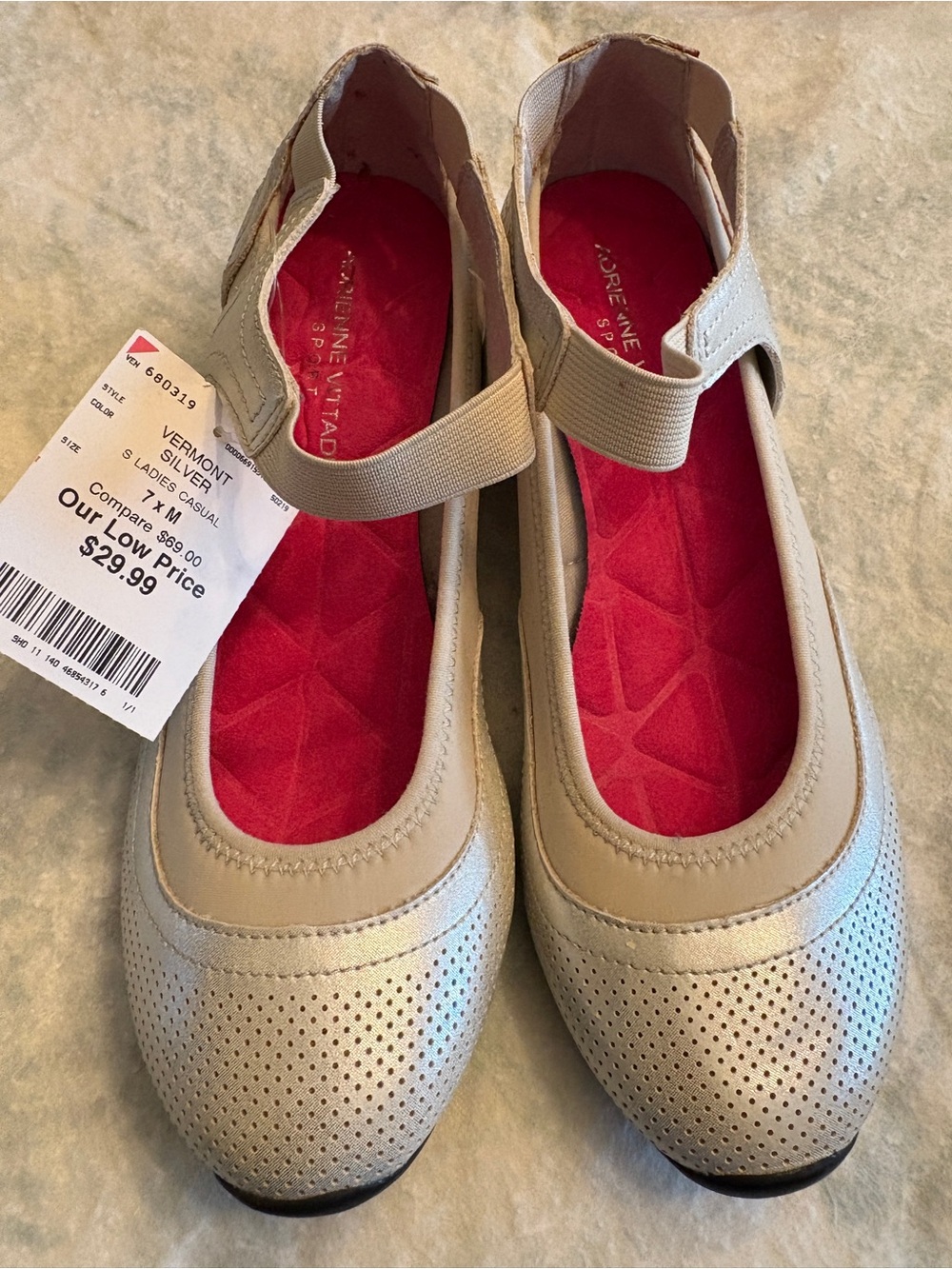 Adrienne Vittadini Silver Perforated Mary Jane Flats